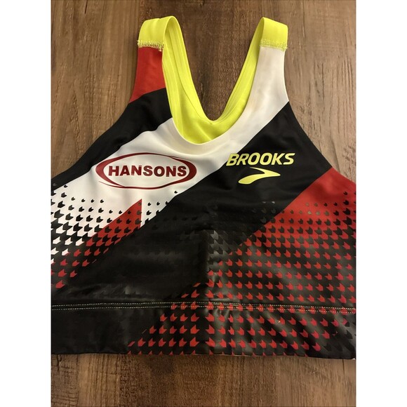 Brooks Hansons Elite Crop Top Black Red Yellow Women Size Small Running New - Picture 2 of 6
